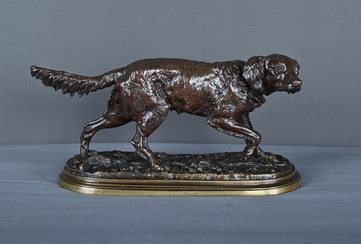Bronze Sculpture "spaniel On Point", Signed Pj. Mêne – Mid-19th Century-photo-1