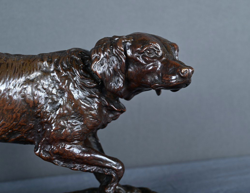 Bronze Sculpture "spaniel On Point", Signed Pj. Mêne – Mid-19th Century-photo-2