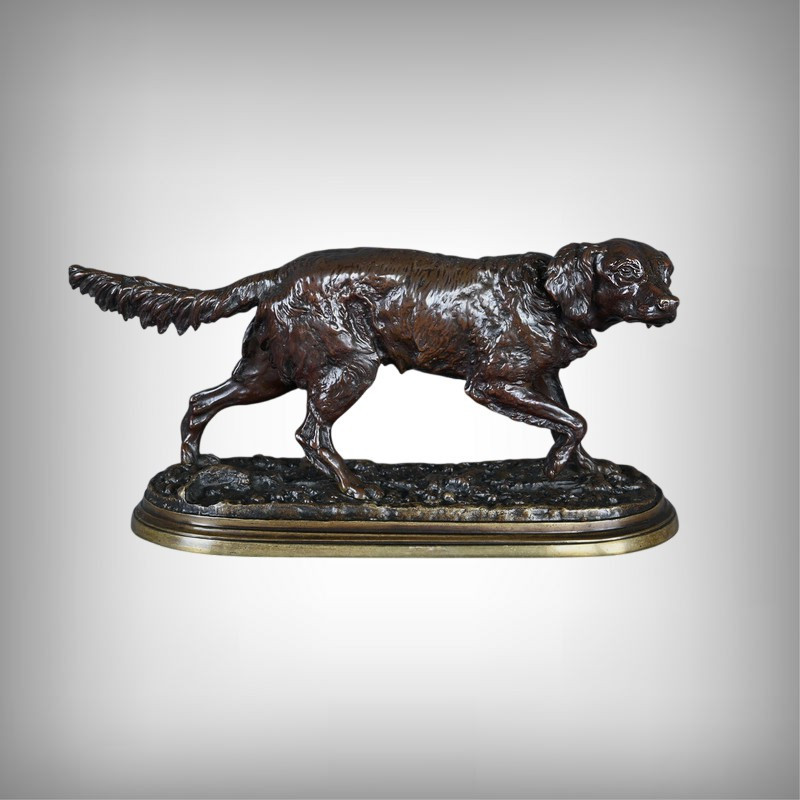 Bronze Sculpture "spaniel On Point", Signed Pj. Mêne – Mid-19th Century