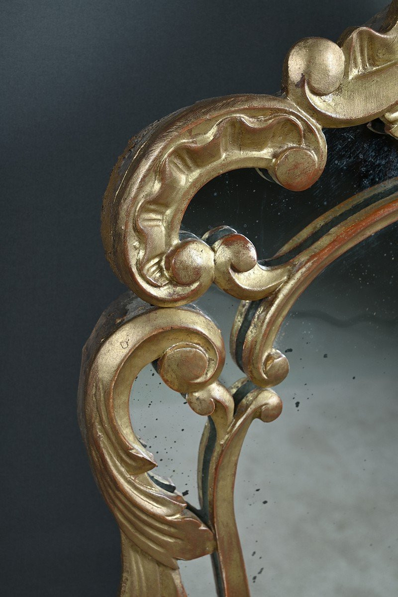 Miroir à Parcloses en Bois Doré, style Louis XV, époque Napoléon III – Milieu XIXe-photo-3
