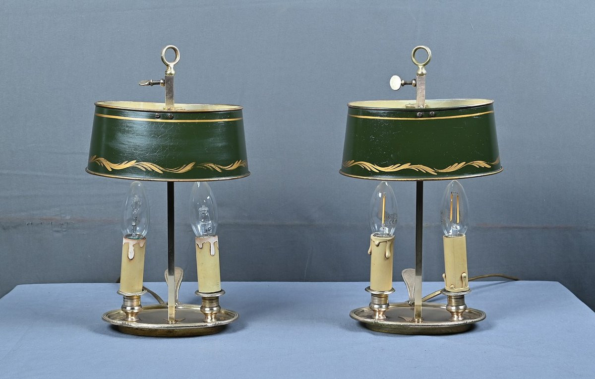 Paire de Lampes « Bouillotte » en Laiton, style Empire – Début XXe-photo-1