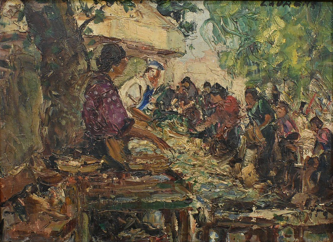 Painting "the Market", By Laurens – Early 20th Century-photo-2