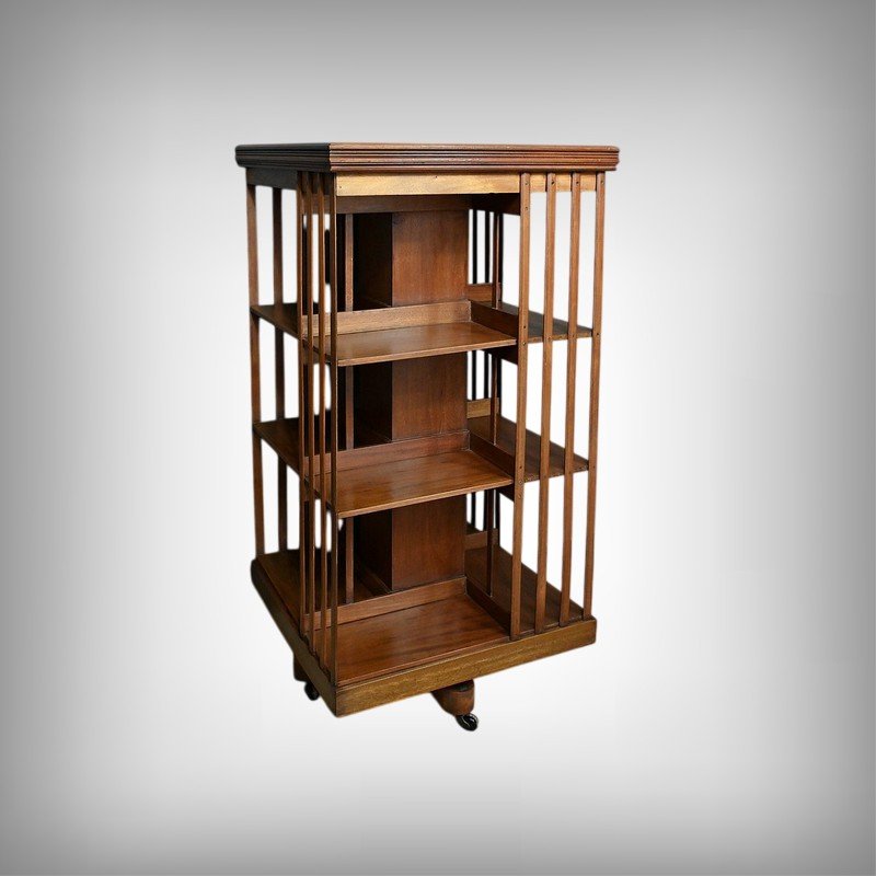 Grande Bibliothèque Tournante en Acajou, Angleterre – Fin XIXe-photo-2