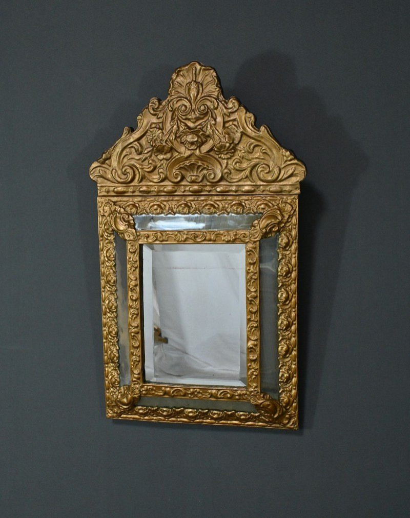 Petit Miroir à Parcloses en Laiton Repoussé – 1900-photo-3
