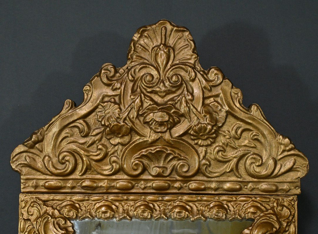 Petit Miroir à Parcloses en Laiton Repoussé – 1900-photo-4