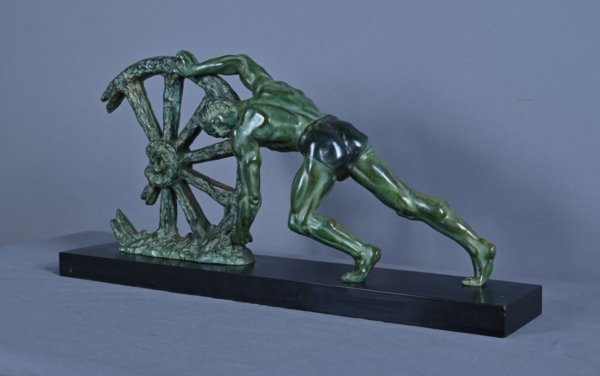 Important Bronze Sculpture "allegory Of Strength", Art Deco – 1940-photo-5