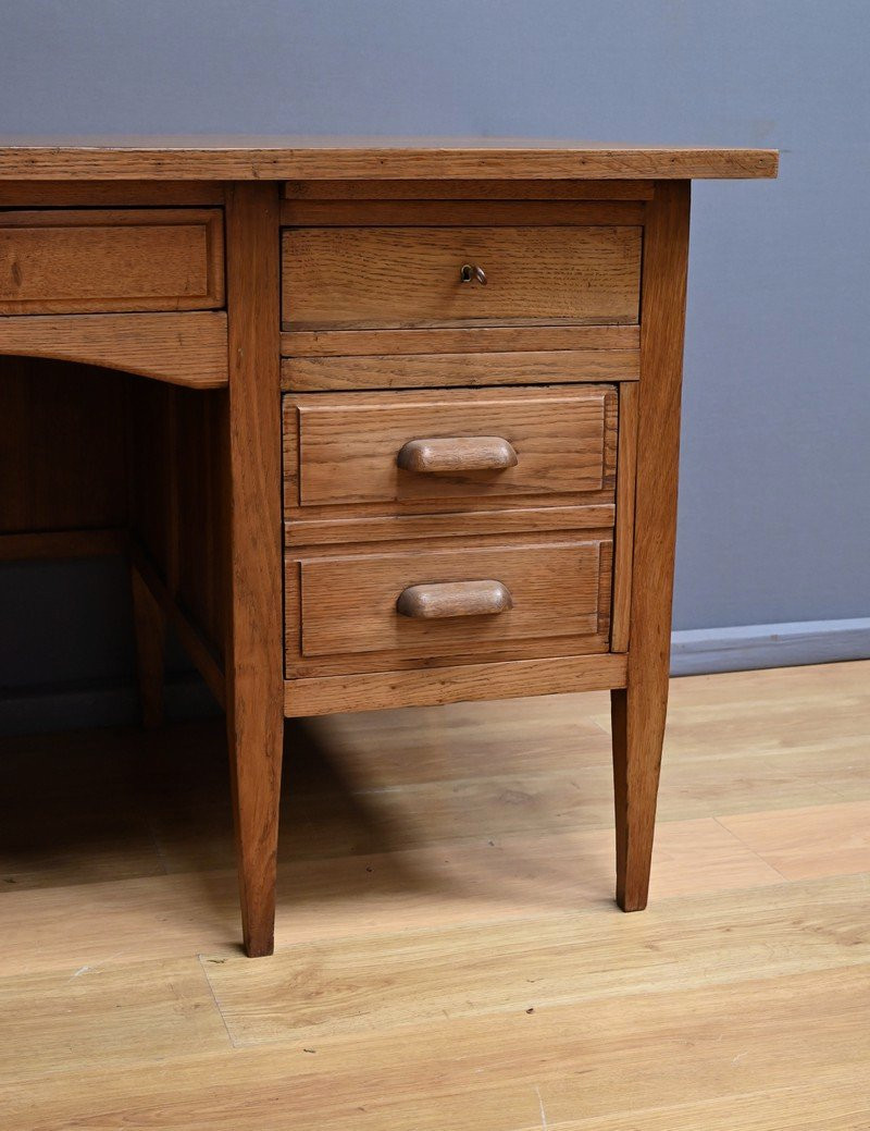 Solid Oak Pedestal Desk, Régy Factory – 1940-photo-7