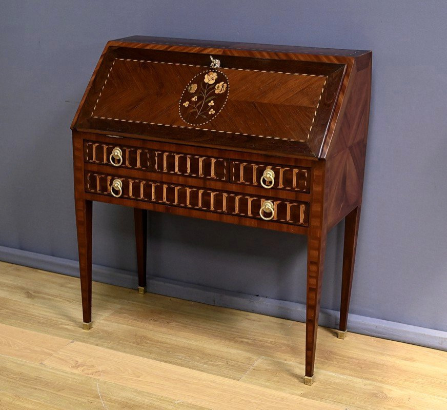 Slant-front Desk In Rosewood And Mahogany, Louis XVI Style – Mid-19th Century-photo-4