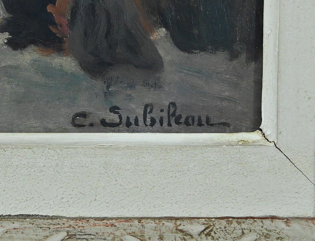 Tableau « Scène de Rue », de C. Subileau – Début XXe-photo-7