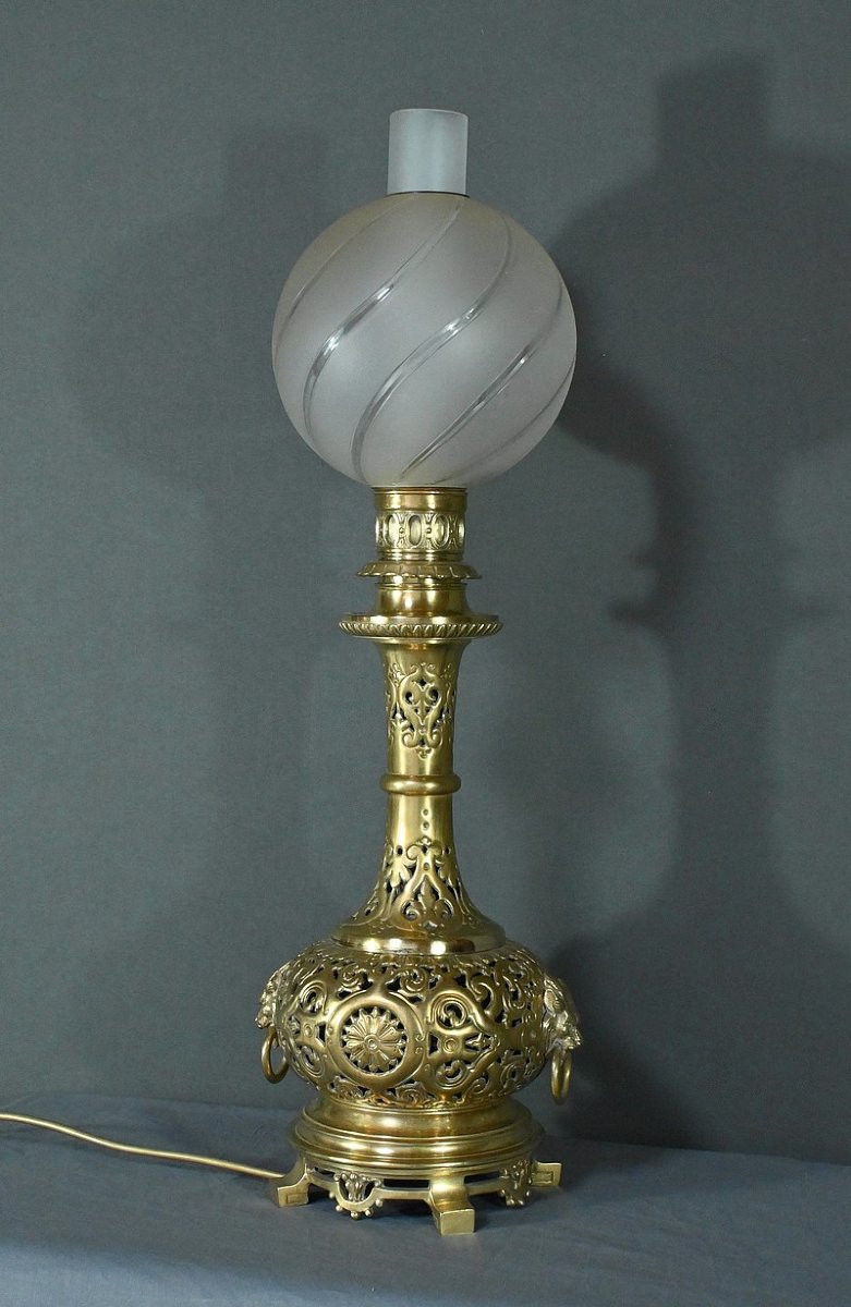 Electrified Brass Oil Lamp – 1920-photo-3