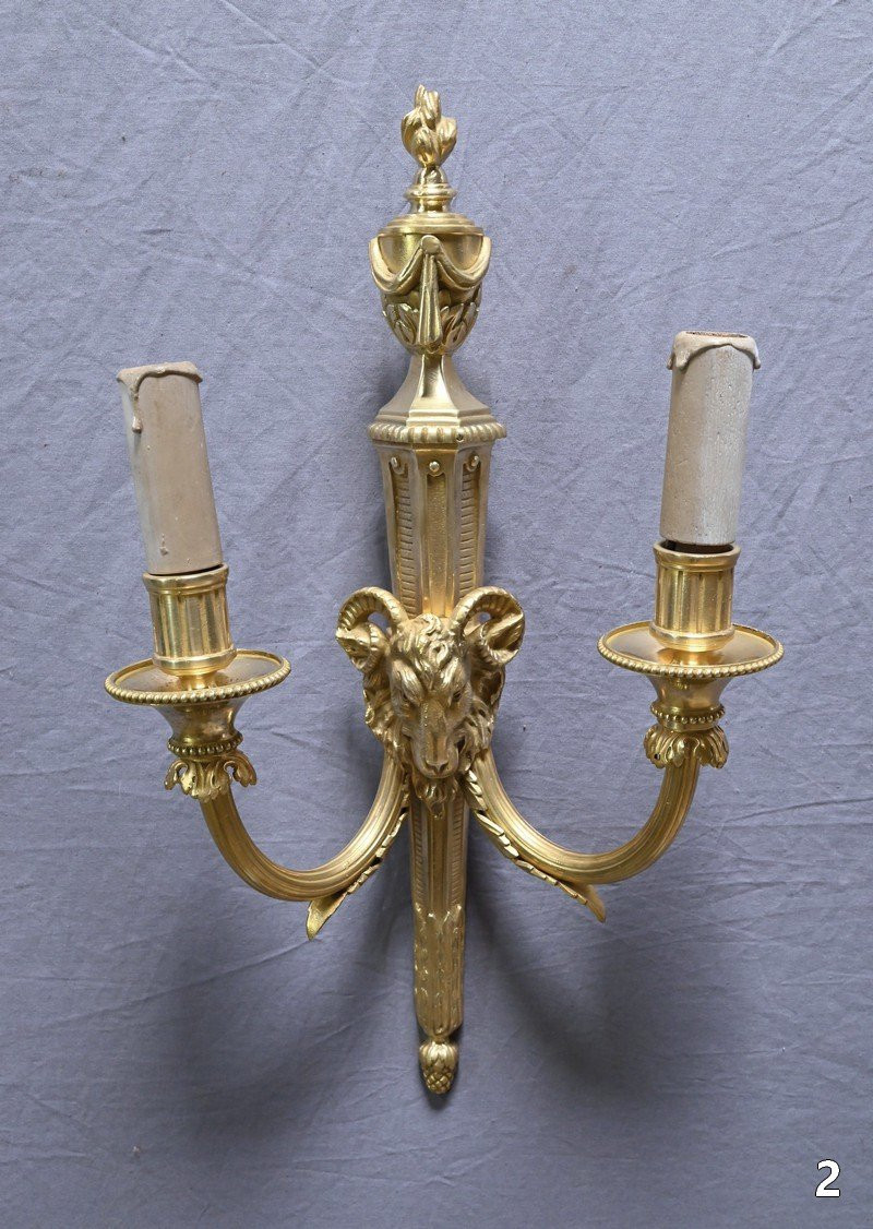 Set Of 3 Gilt Bronze Wall Sconces, Louis XVI Style – Mid-19th Century-photo-4
