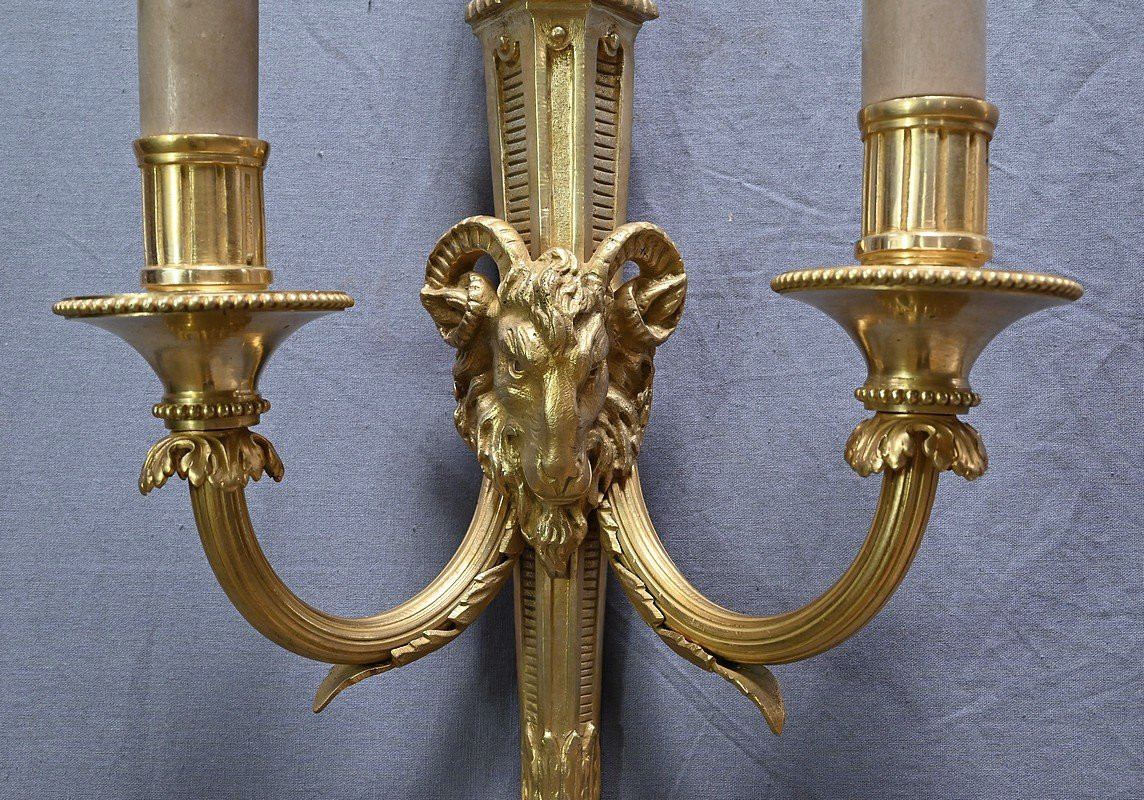 Set Of 3 Gilt Bronze Wall Sconces, Louis XVI Style – Mid-19th Century-photo-4