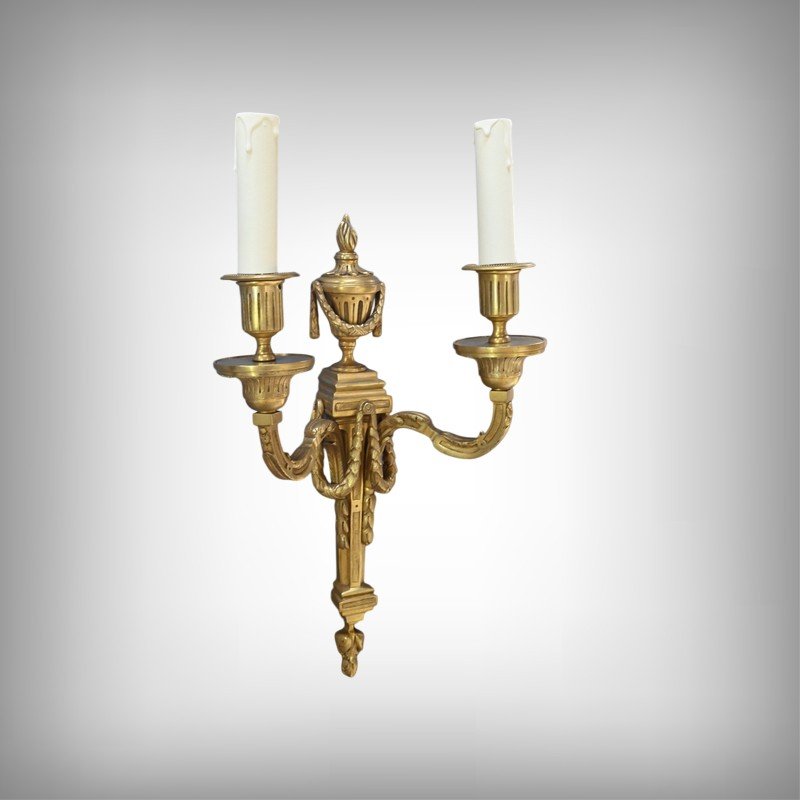 Pair Of Bronze Wall Sconces, Louis XVI Style – Late 19th Century-photo-2