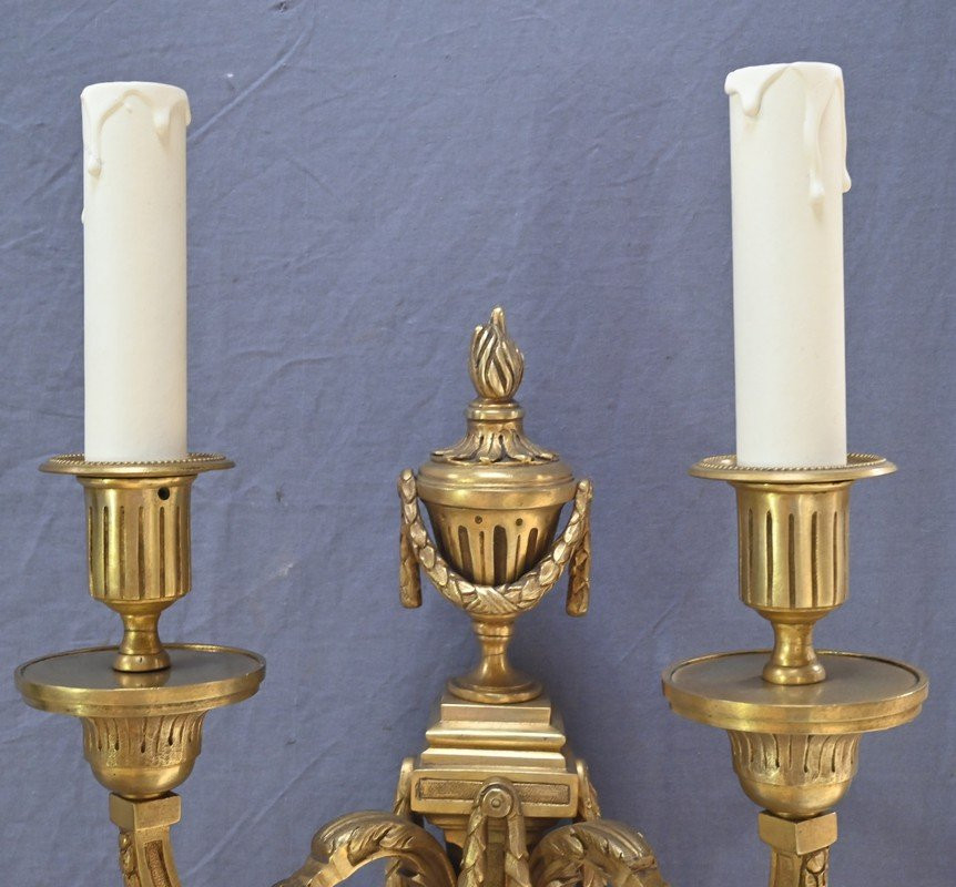 Pair Of Bronze Wall Sconces, Louis XVI Style – Late 19th Century-photo-3