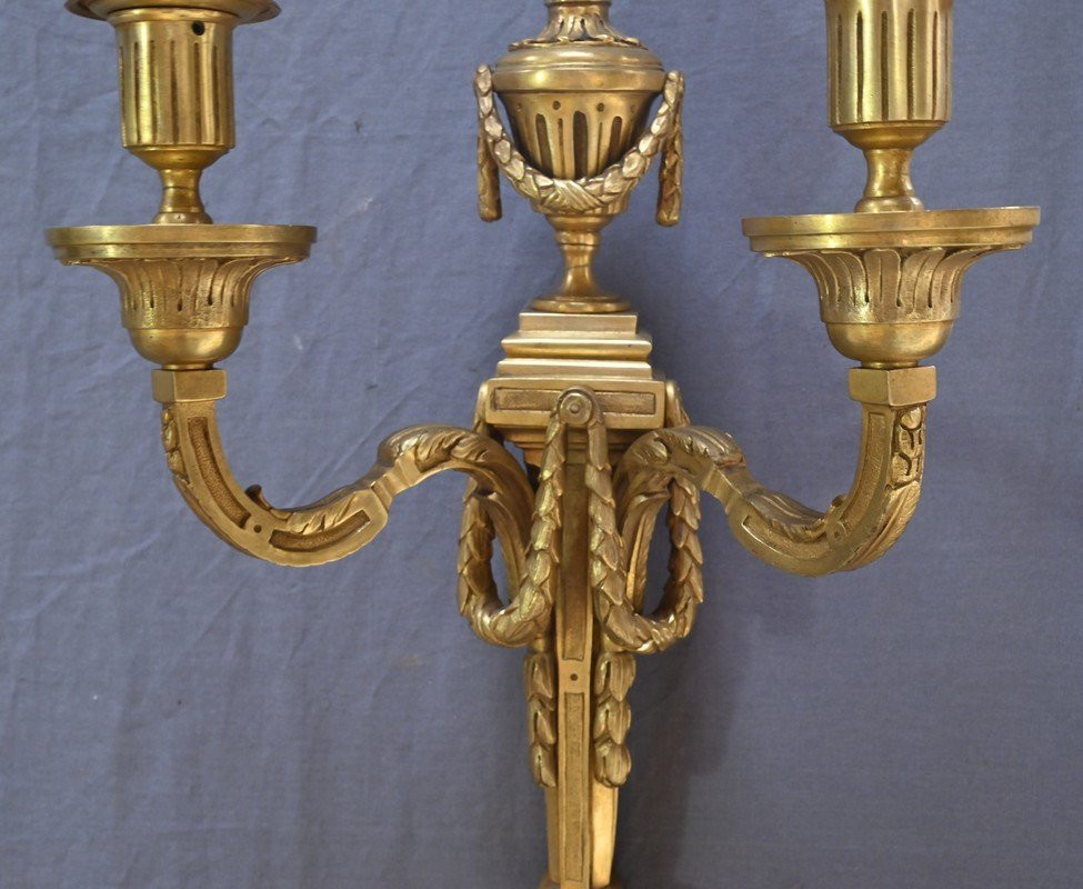 Pair Of Bronze Wall Sconces, Louis XVI Style – Late 19th Century-photo-1
