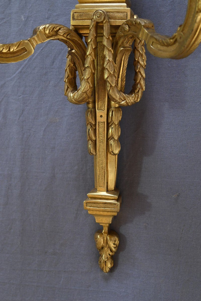 Pair Of Bronze Wall Sconces, Louis XVI Style – Late 19th Century-photo-3