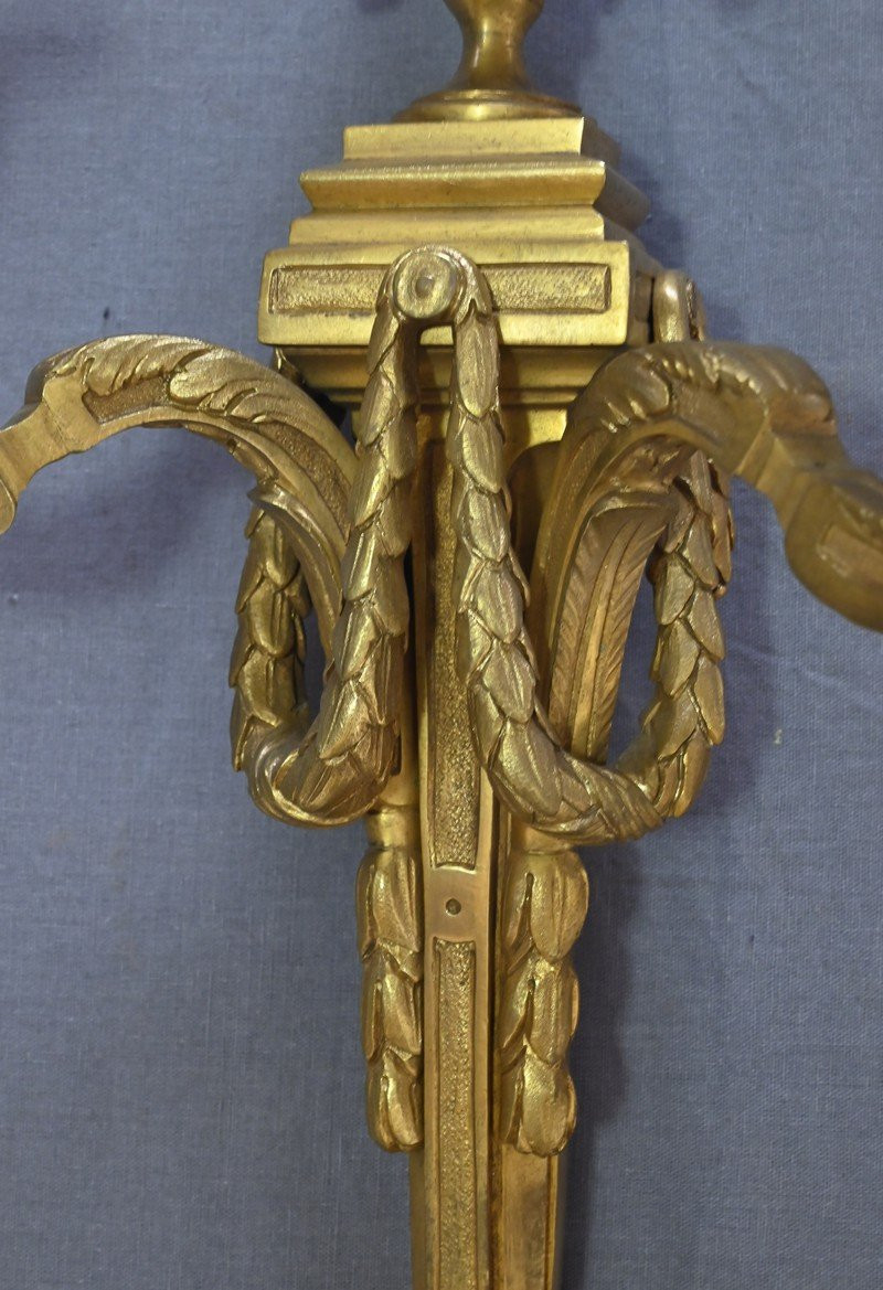 Pair Of Bronze Wall Sconces, Louis XVI Style – Late 19th Century-photo-4