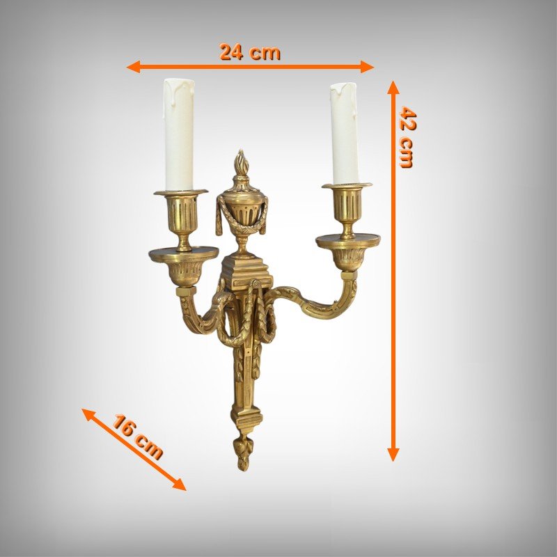 Pair Of Bronze Wall Sconces, Louis XVI Style – Late 19th Century-photo-7
