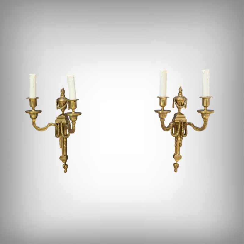 Pair Of Bronze Wall Sconces, Louis XVI Style – Late 19th Century