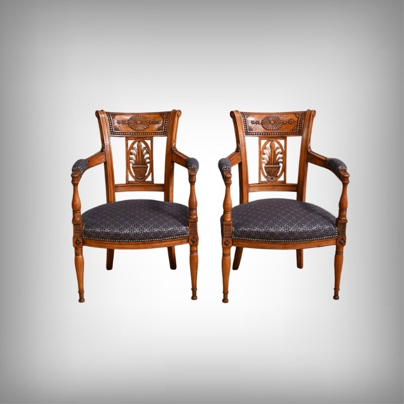 Paire de Fauteuils en Hêtre teinté – Début XXe-photo-2