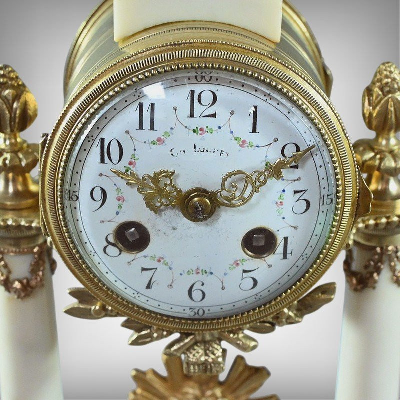 Marble And Bronze Clock, Louis XVI Style, Mougin Clockworks, 1889 – Second Half Of The 19th Century-photo-2