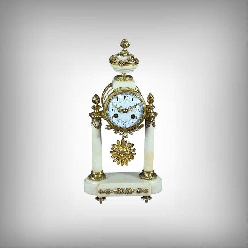 Marble And Bronze Clock, Louis XVI Style, Mougin Clockworks, 1889 – Second Half Of The 19th Century