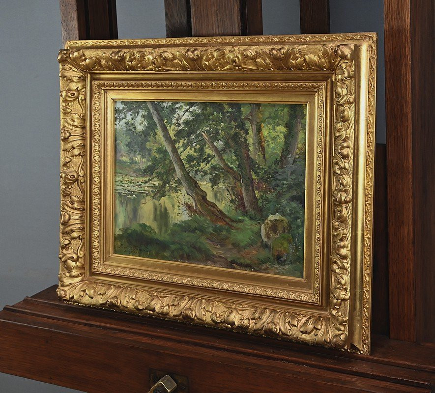 Painting "the River", Signed P. Ballue, 1893 – Late 19th Century-photo-3
