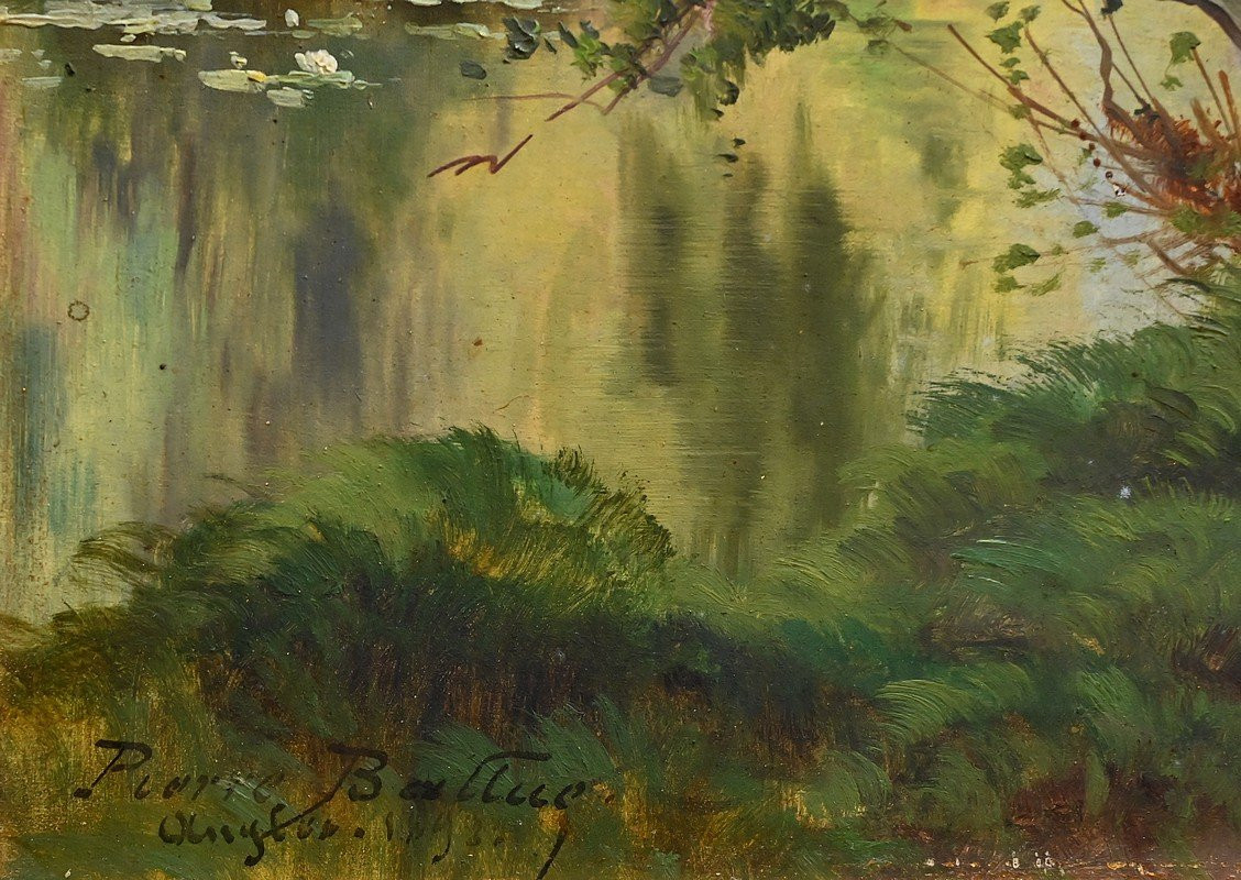 Painting "the River", Signed P. Ballue, 1893 – Late 19th Century-photo-3