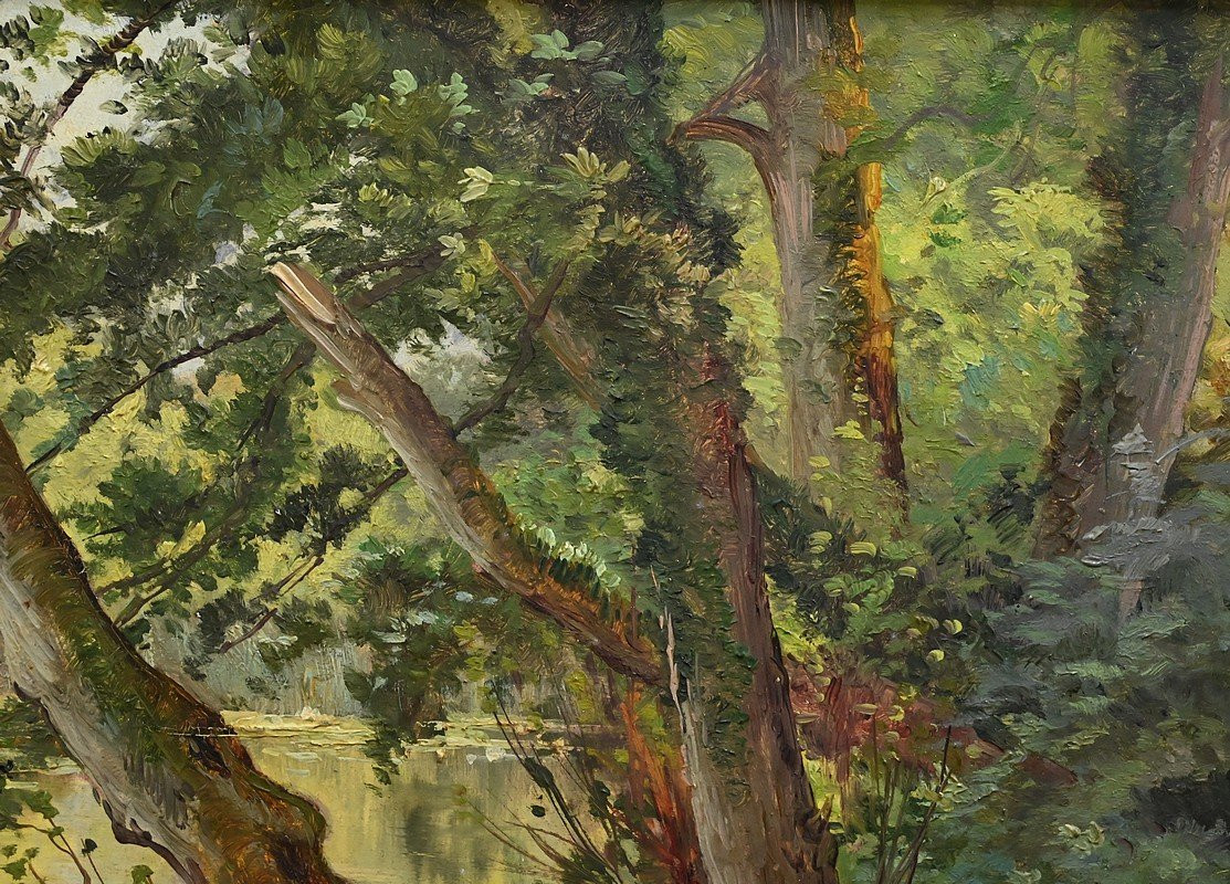 Painting "the River", Signed P. Ballue, 1893 – Late 19th Century-photo-5