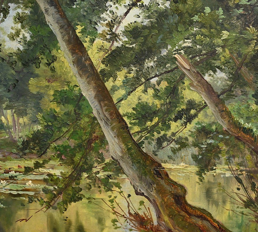 Painting "the River", Signed P. Ballue, 1893 – Late 19th Century-photo-6