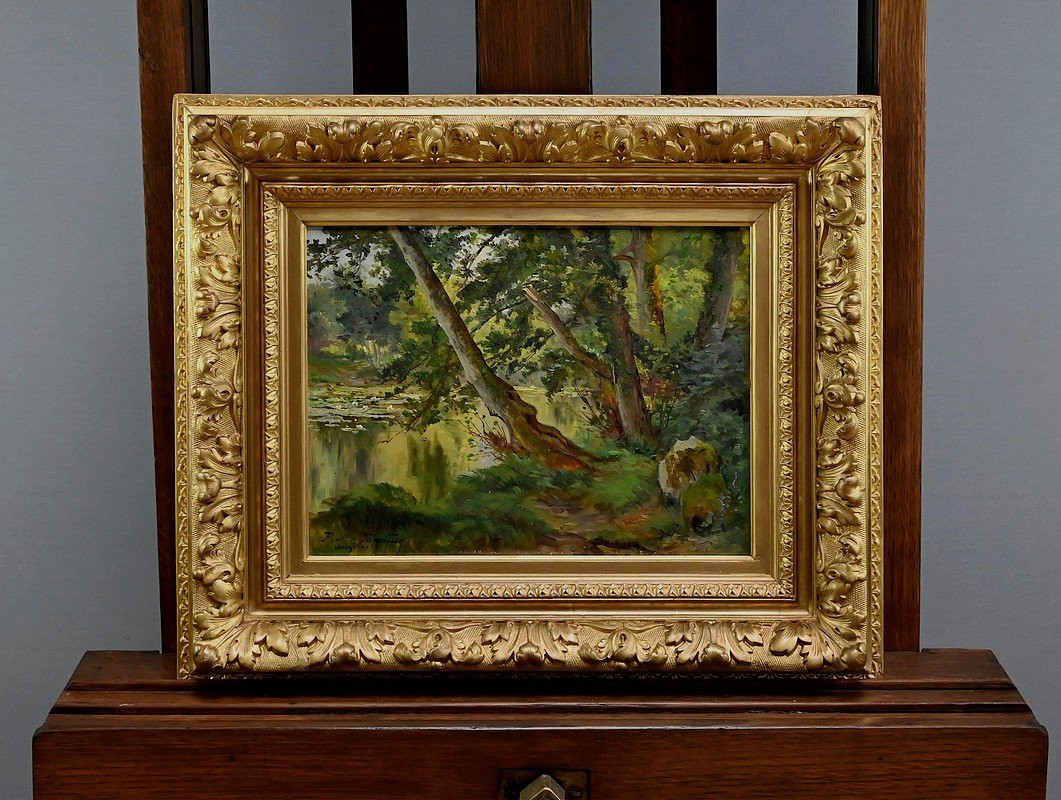 Painting "the River", Signed P. Ballue, 1893 – Late 19th Century-photo-8