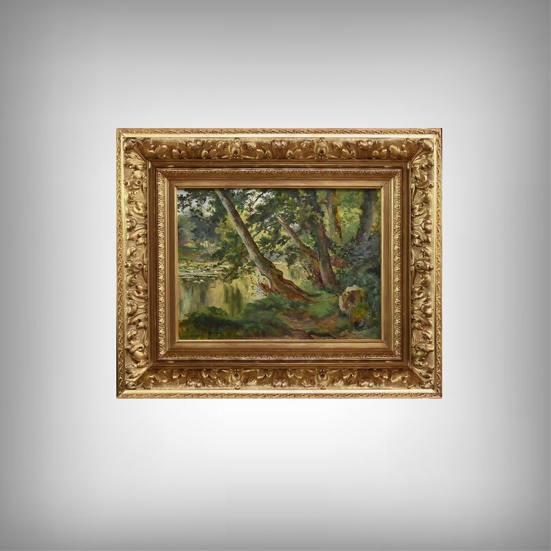 Painting "the River", Signed P. Ballue, 1893 – Late 19th Century