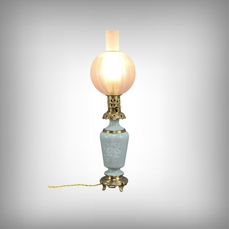 Electrified Celadon Oil Lamp, Napoleon III Period – Second Half Of The 19th Century-photo-2