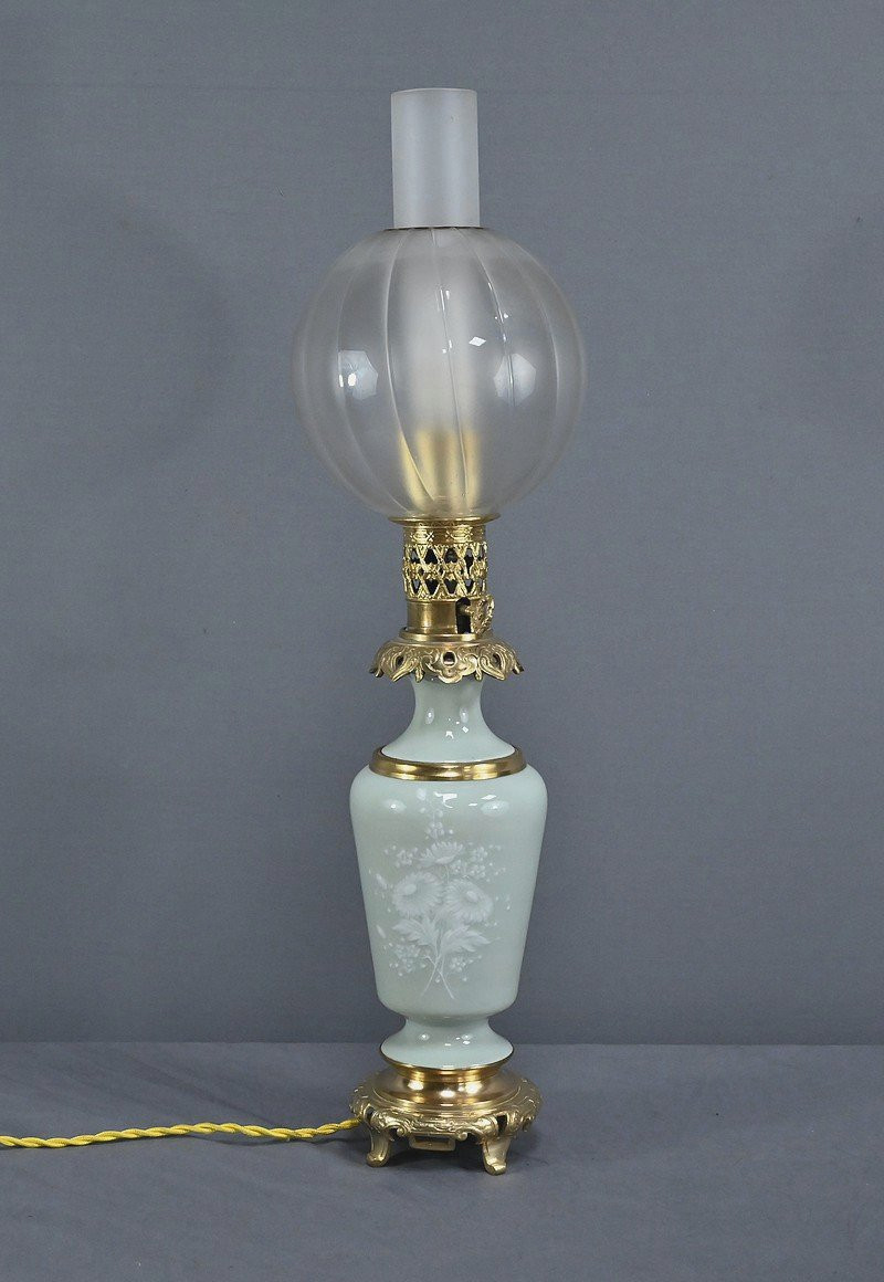 Electrified Celadon Oil Lamp, Napoleon III Period – Second Half Of The 19th Century-photo-3