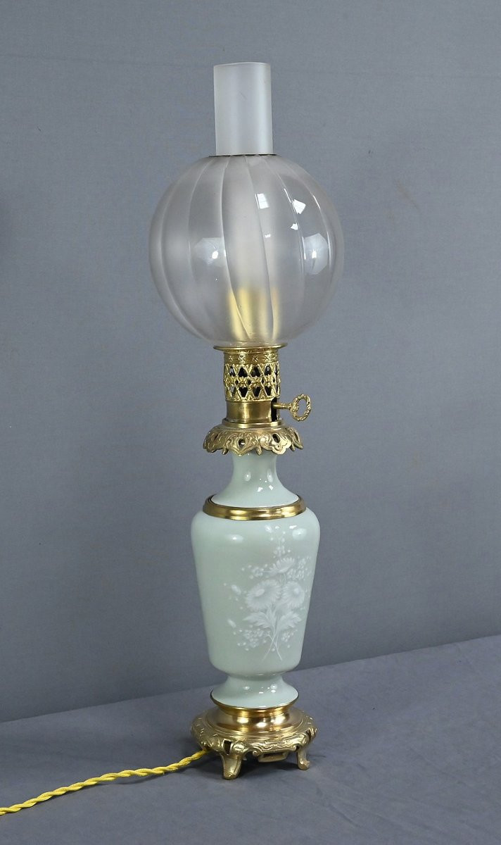 Electrified Celadon Oil Lamp, Napoleon III Period – Second Half Of The 19th Century-photo-4