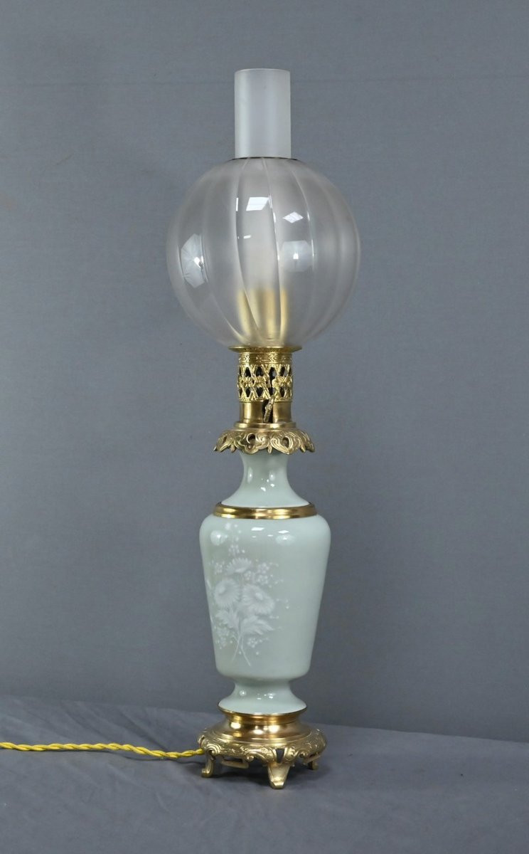 Electrified Celadon Oil Lamp, Napoleon III Period – Second Half Of The 19th Century-photo-1