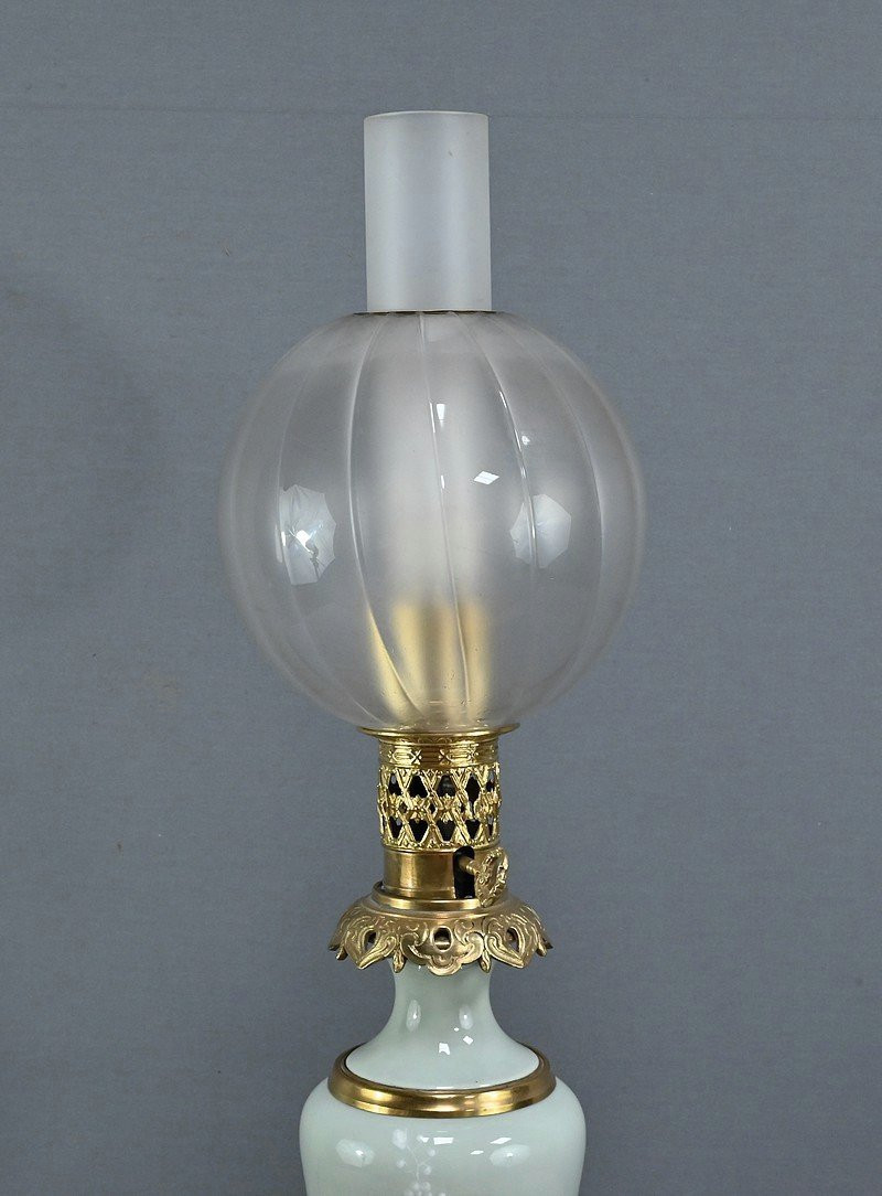 Electrified Celadon Oil Lamp, Napoleon III Period – Second Half Of The 19th Century-photo-2