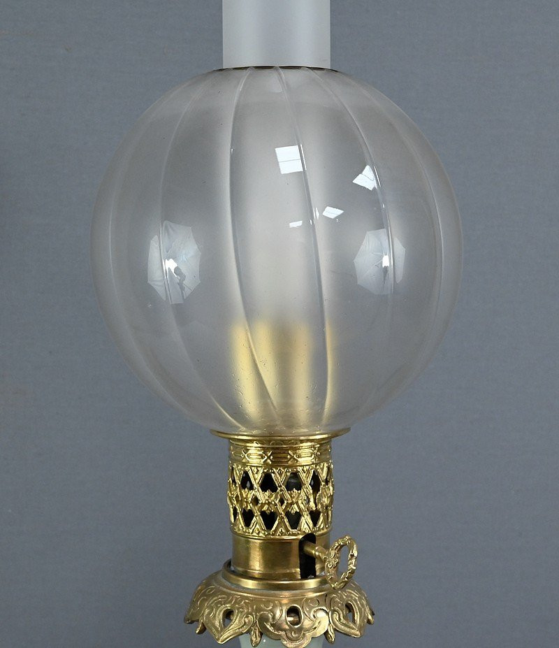 Electrified Celadon Oil Lamp, Napoleon III Period – Second Half Of The 19th Century-photo-3