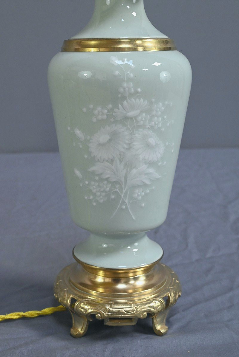 Electrified Celadon Oil Lamp, Napoleon III Period – Second Half Of The 19th Century-photo-8