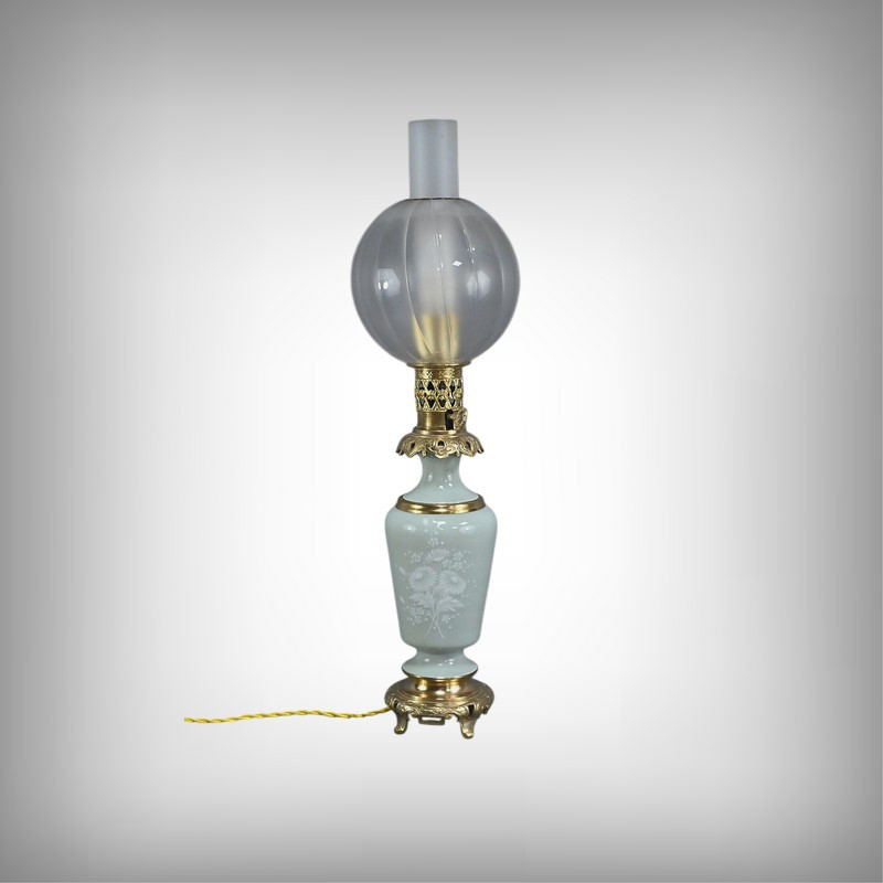 Electrified Celadon Oil Lamp, Napoleon III Period – Second Half Of The 19th Century