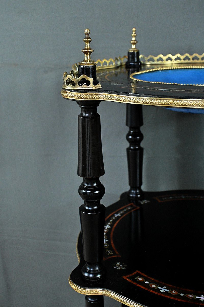 Blackened Wood Pedestal Table, "portrait Of Louis XVI", Napoleon III Period – Mid-19th Century-photo-7