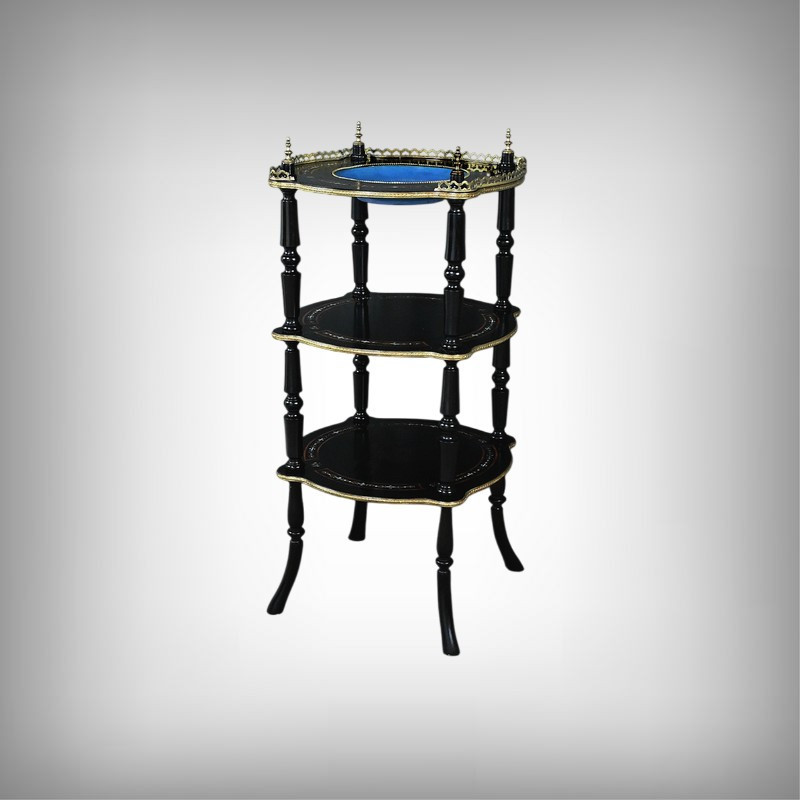 Blackened Wood Pedestal Table, "portrait Of Louis XVI", Napoleon III Period – Mid-19th Century