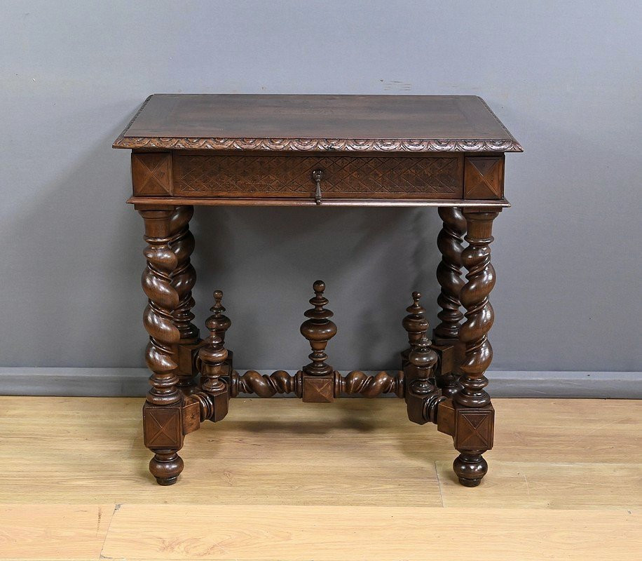 Petite Table Bureau en Chêne, style Louis XIII – Milieu XIXe-photo-4