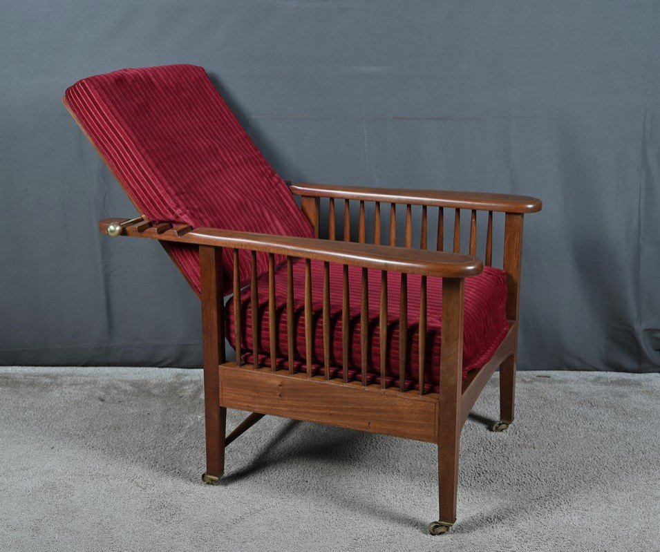 Morris Armchair In Mahogany, Arts & Crafts Style – Early 20th Century-photo-4