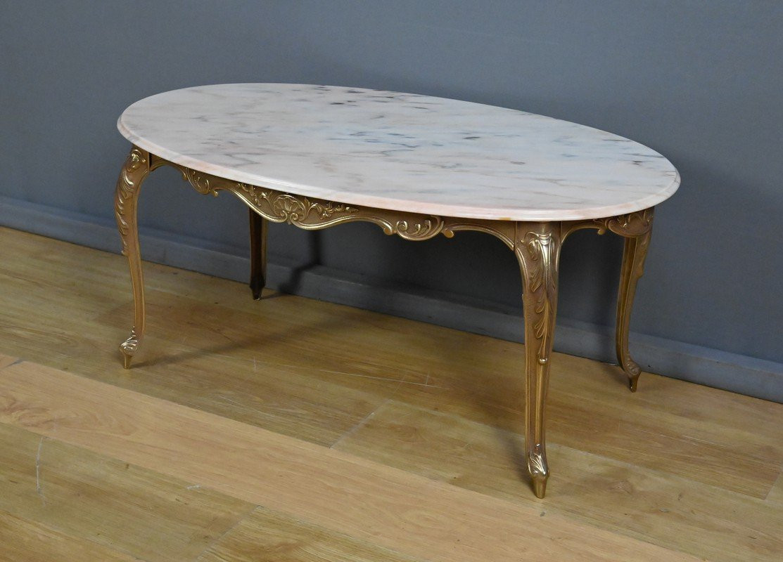 Table Basse en Marbre et Laiton, style Louis XV – Milieu XXe-photo-4