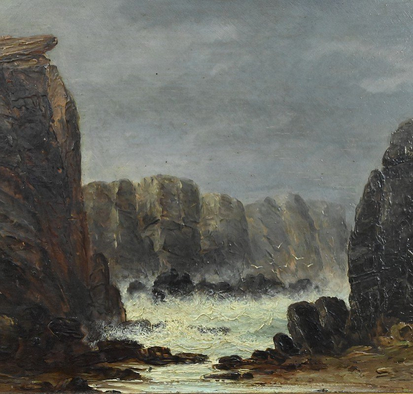 Tableau « La côte sauvage de Belle-Île-en-Mer », école française du XIXe-photo-2