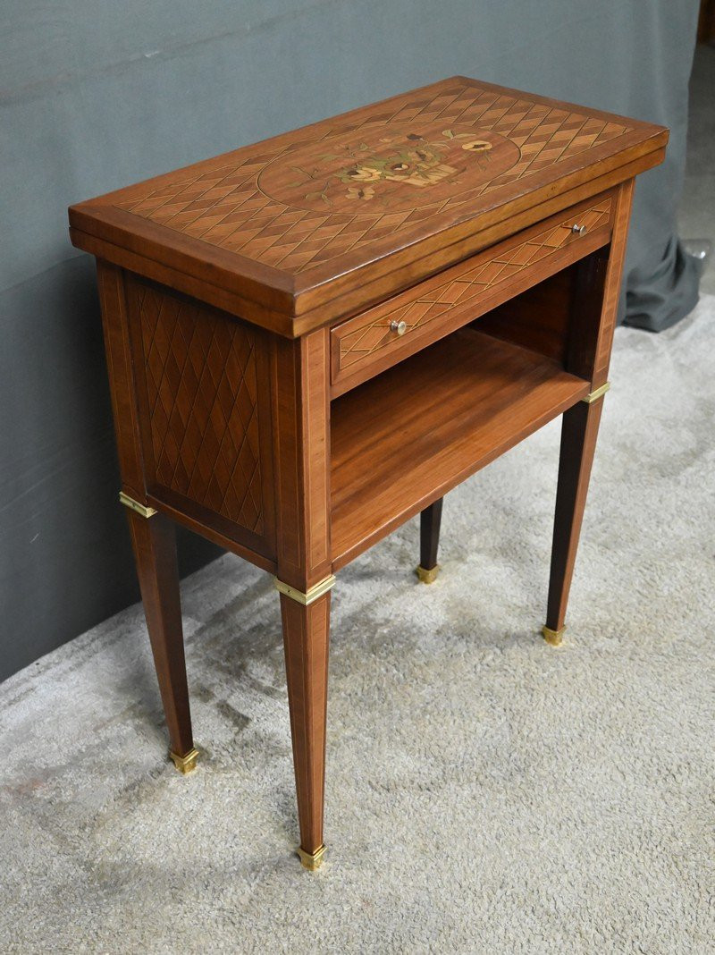 Petite Table à Jeux en Marqueterie, Style Louis XVI – Début XXe-photo-3