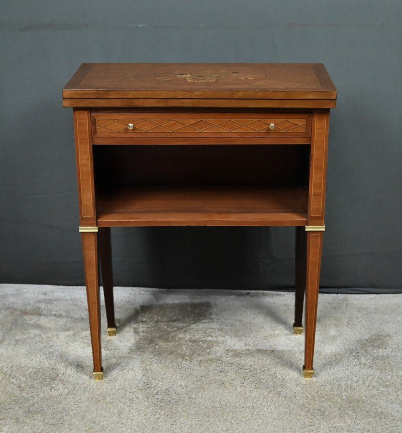 Petite Table à Jeux en Marqueterie, Style Louis XVI – Début XXe-photo-2