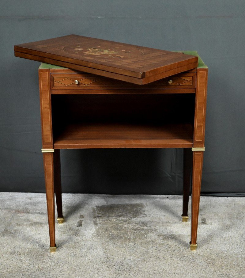 Petite Table à Jeux en Marqueterie, Style Louis XVI – Début XXe-photo-3