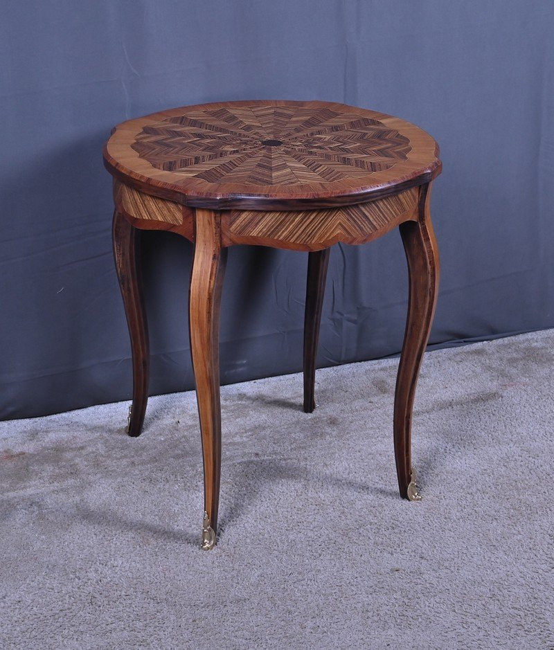  Guéridon en Marqueterie, style Louis XV – 1re partie XXe-photo-3